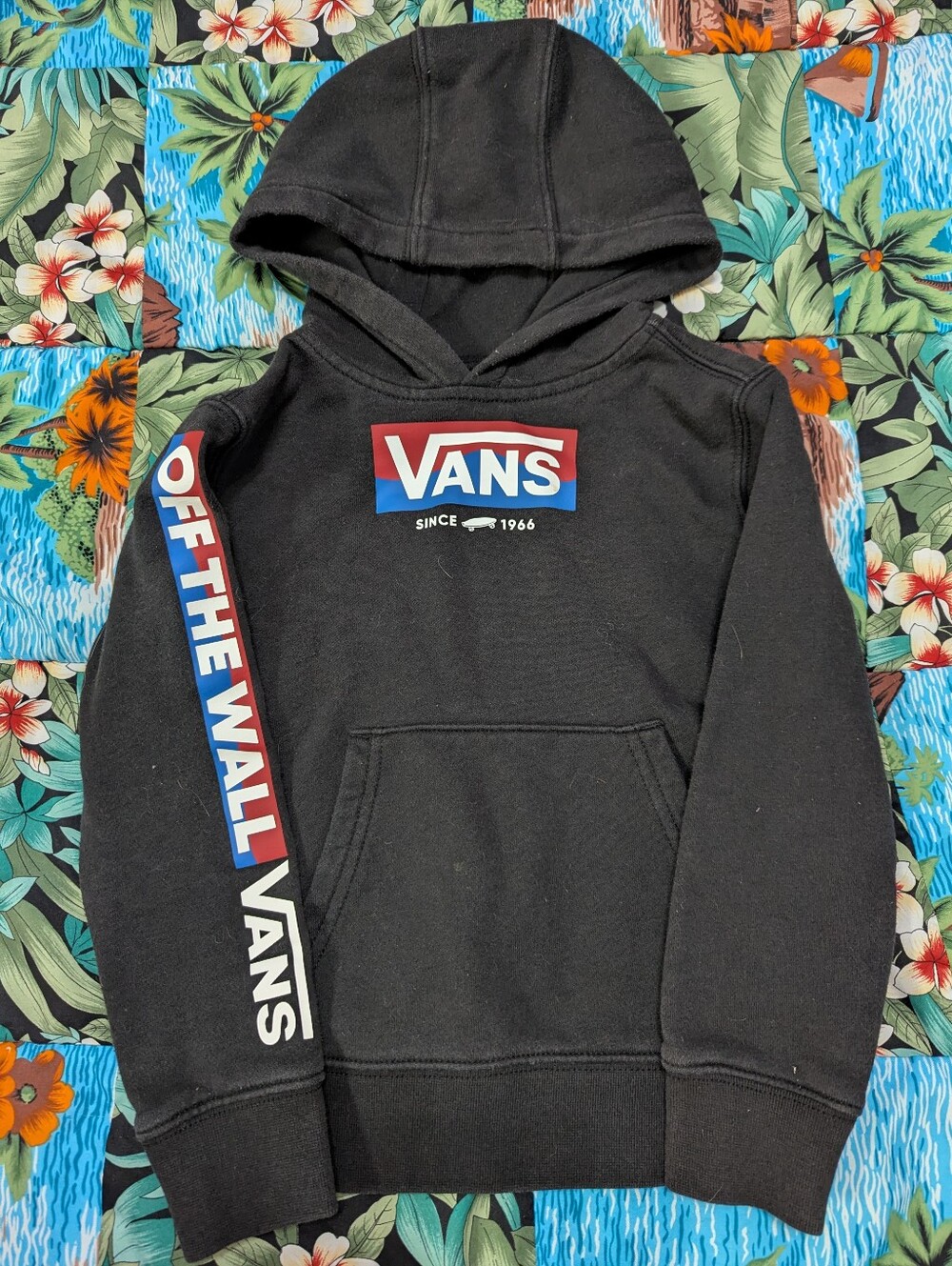 Boys Vans Black Hoodie with Red & Blue Logo, size 3T